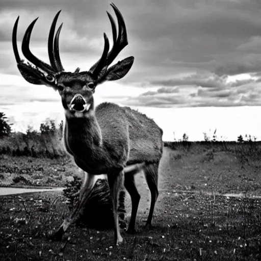 Image similar to a rocket launcher deer animal beast, huge, powerful, scary, anger, rage, canon eos c 3 0 0, ƒ 1. 8, 3 5 mm