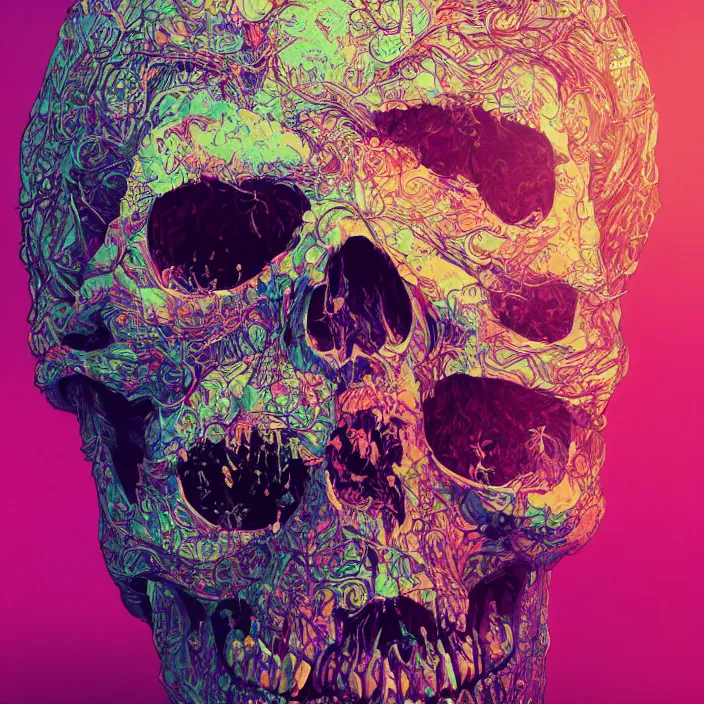 Prompt: portrait of a hypercolor skull. infected with zombie virus. intricate abstract. intricate artwork. nightmare fuel. by Tooth Wu, wlop, beeple, dan mumford. octane render, trending on artstation, greg rutkowski very coherent symmetrical artwork. cinematic, hyper realism, high detail, octane render, 8k, iridescent accents