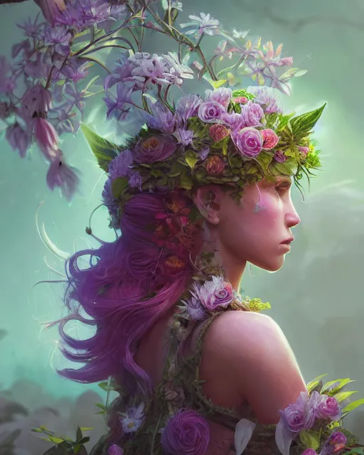 Prompt: epic professional digital image of a hybrid girl of plants and flowers, fox digs, reina rachin, ignacio fernandez rios, leesha hannigan, wayne haag, artstation, cgsocietywlop, epic, a lot of wow, a lot of detail, gorgeous, detailed, cinematic, masterpiece