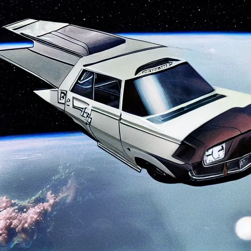Prompt: An AMC Gremlin floating in space.