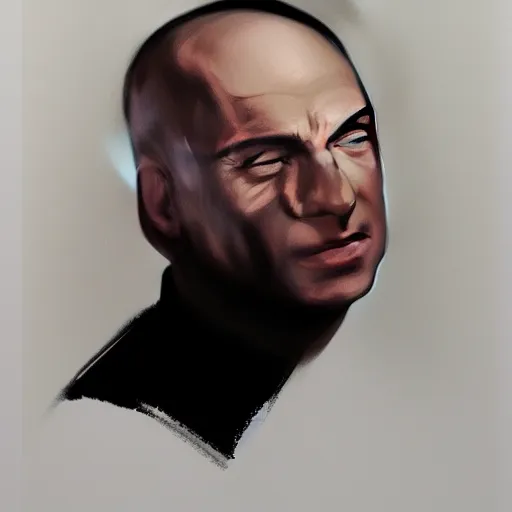 Image similar to portrait of jean - luc picard uss enterprise by jama jurabaev, extremely detailed, trending on artstation, high quality, brush stroke