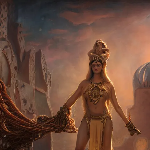 Image similar to unreal engine, octane render, 8 k birth of sumerian goddess inanna ishtar, ashteroth, techno mystic goddess princess intergalactica, with aqua neon rapunzel dreadlocks, mami wata, detailed, by gaston bussiere, bayard wu, greg rutkowski, giger, maxim verehin, greg rutkowski, masterpiece, sharp focus,