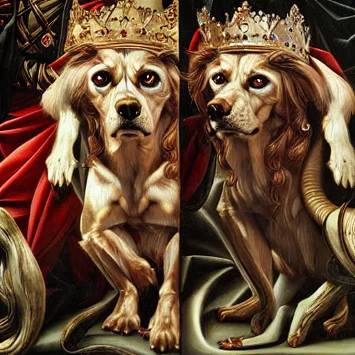 Prompt: Cerberus is member of the English royal family, epic fantasy game portrait, oil painting, hyper detailed, hyper realistic, by Botticelli, portrait