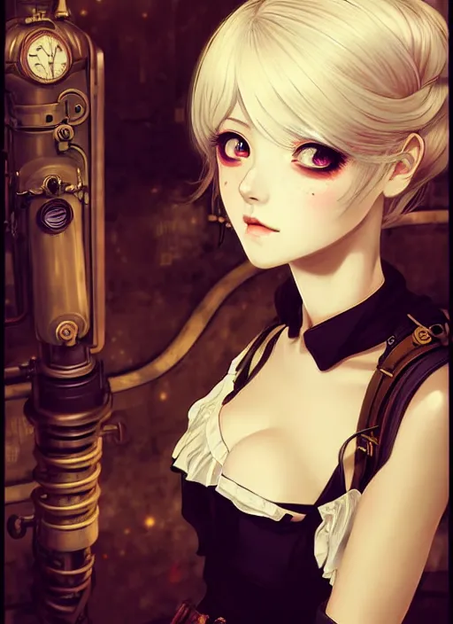 Prompt: portrait Anime girl steampunk, cute-fine-face, white-hair pretty face, realistic shaded Perfect face, fine details. Anime, steampunk, bioshock. realistic shaded lighting by Ilya Kuvshinov and Gustav Klimt