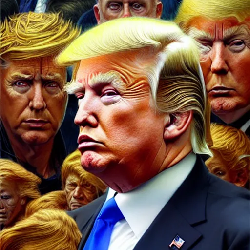 Prompt: highly detailed full portrait of donald trump, art by donato giancola and ruan jia and carl larsson and magali villeneuve. trending on artstation, intricate details, energetic composition, golden ratio, concept art, illustration, elegant art