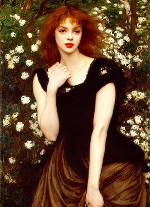 Prompt: a beautiful painting of young kylie minogue by John Everett Millais and Dante Gabriel Rossetti and John Collier and john william waterhouse, pre-raphaelite, detailed, trending on artstation, hd, masterpiece