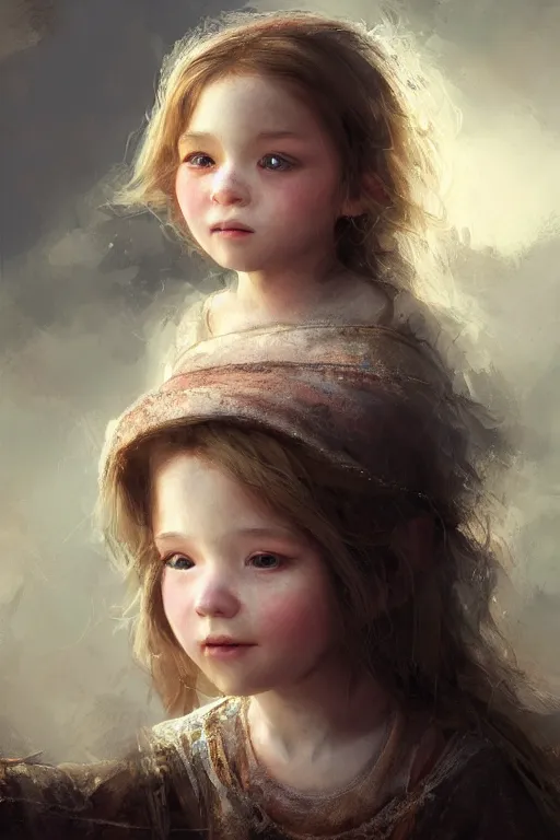 Image similar to medieval little girl, joyful, hope, dreaming, close - up portrait, intricate, elegant, volumetric lighting, scenery, digital painting, highly detailed, artstation, sharp focus, illustration, concept art, ruan jia, steve mccurry