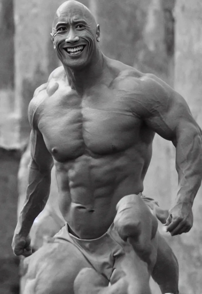 Prompt: dwayne the rock johnson as a really slim person,
