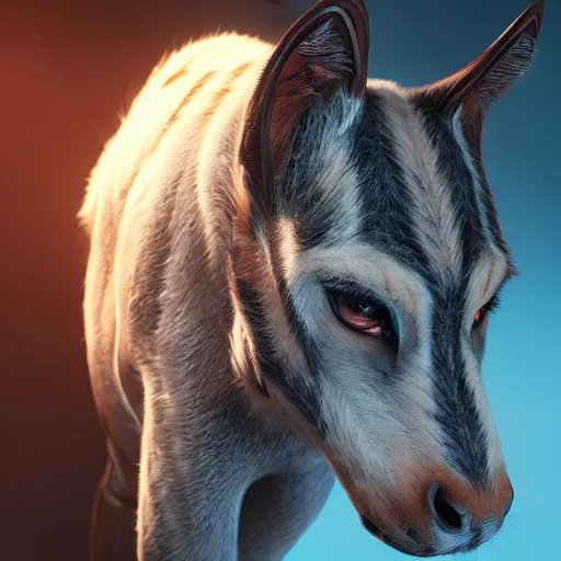 Image similar to A hyper real comic book style portait painting of a horsecat, unreal 5, hyperrealistic, octane render, cosplay, RPG portrait, dynamic lighting