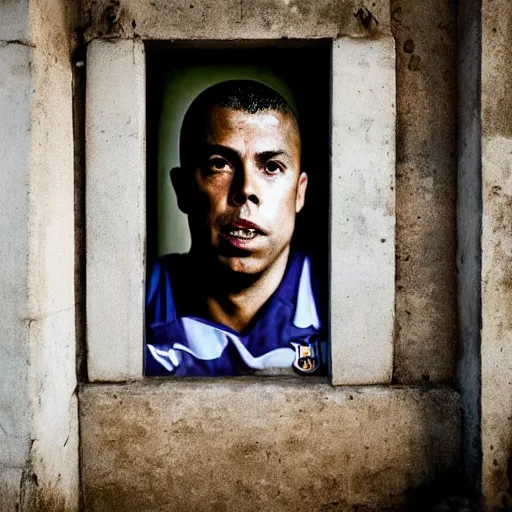 Prompt: brazilian ronaldo barcelona portrait by steve mccurry