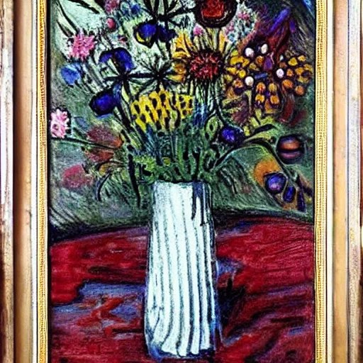 Image similar to impressionist vase of flowers by giger