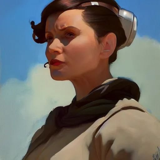 Image similar to greg manchess portrait painting of leia organa as overwatch character, medium shot, asymmetrical, profile picture, organic painting, sunny day, matte painting, bold shapes, hard edges, street art, trending on artstation, by huang guangjian and gil elvgren and sachin teng