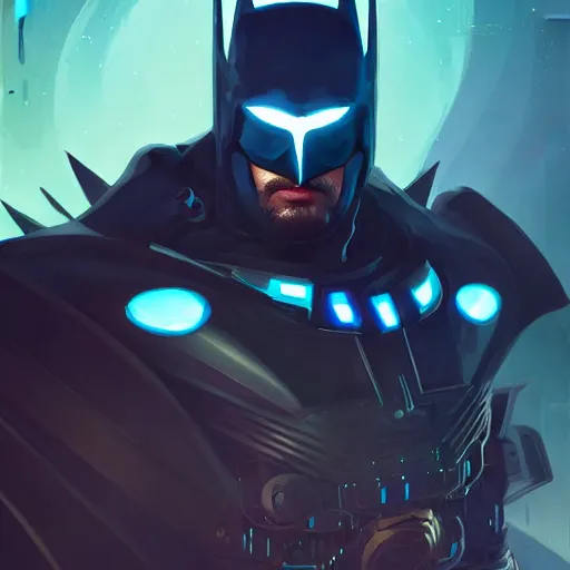Prompt: a portrait of a cybernetic batman, cyberpunk concept art by pete mohrbacher and wlop and artgerm and josan gonzales, digital art, highly detailed, intricate, sci-fi, sharp focus, Trending on Artstation HQ, deviantart, unreal engine 5, 4K UHD image