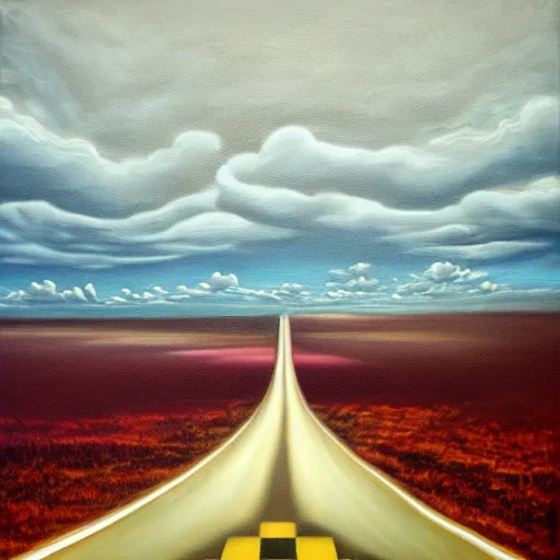 Image similar to depression highway, oil and acrylic on canvas, surrealism, high detail