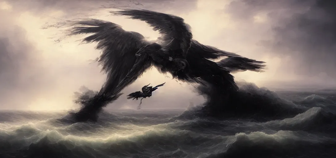 Image similar to 8 k art photography shot art shot, hyperrealistic, hyperdetailed, super detailed, uhd, uhd, 8 k, high resolution, a fallen angel in black fluid simulation, painting by ross tran and ivan aivazovsky, black water