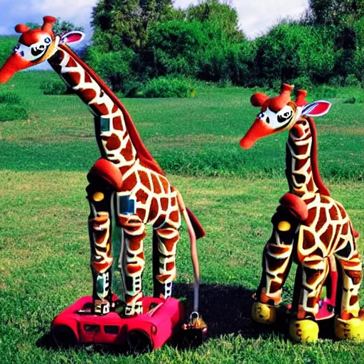 Image similar to robot - giraffes, having a picnic