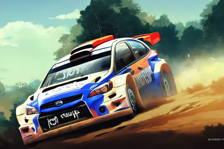 Prompt: wrc subaru rally car, forza, trending on artstation, higly detailed, ( higly detailed ), styleframe, crowned, by rhads, makoto shinkai and lois van baarle, by feng zhu and loish and laurie greasley, wlop