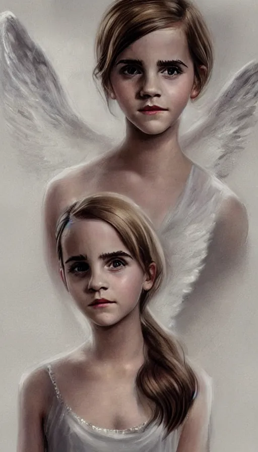 Prompt: Angel, perfectly-centered-painting of young Emma Watson in Mad Men looking at the camera, hands not visible, sweaty, wet, dynamic action pose, insane, intricate, highly detailed, digital painting, photography, artstation, concept art, smooth, sharp focus, illustration, Unreal Engine 5, 8K, art by artgerm and greg rutkowski and alphonse mucha