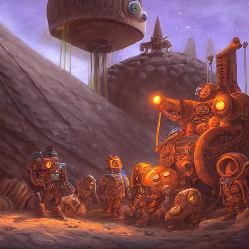 Image similar to mining crew in front of their spaceship by justin gerard, deviantart