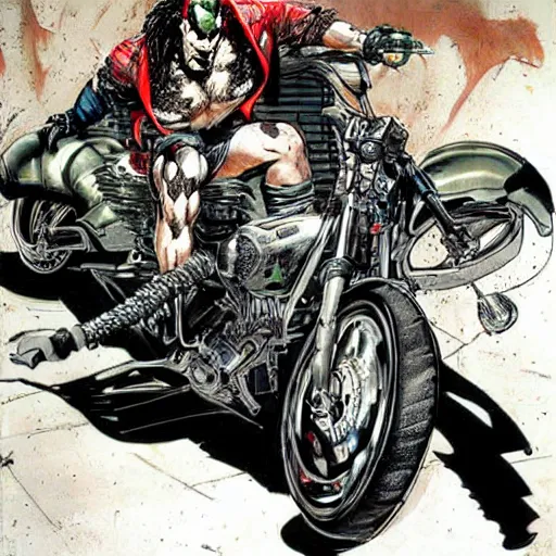 Image similar to lobo on jetbike, art simon bisley, hyperdetailed