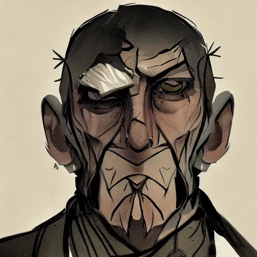 Image similar to old angry man, dishonored art style