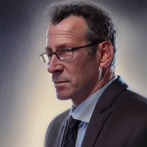 Prompt: beautiful portrait of former hockey player Malarchuk Clint in a suit, fantasy, intricate, elegant, highly detailed, digital painting, artstation, concept art, smooth, sharp focus, luxury fashion illustration, art by artgerm and greg rutkowski and alphonse mucha, brightly lit cinematic soft lighting, photorealistic