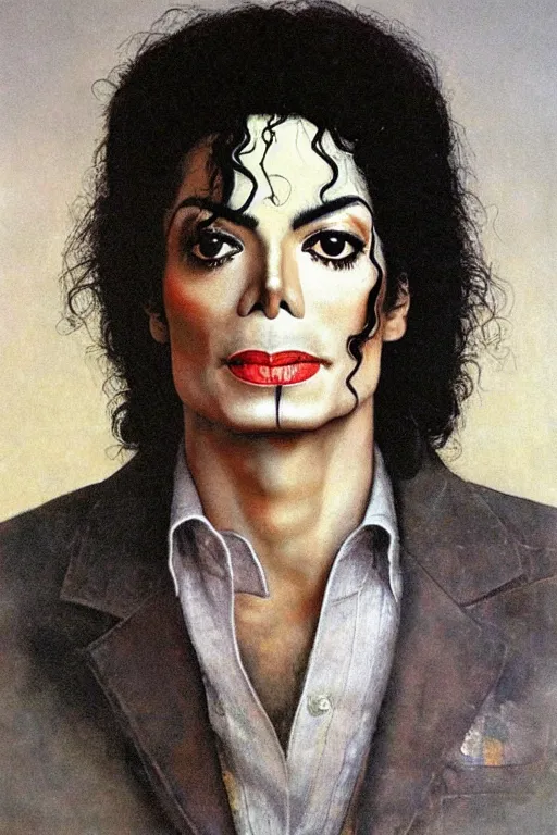 Prompt: a closer personal portrait of michael jackson with very piercing eyes, very charismatic. in the old ancient egypt. masterpiece, dark. painted by norman rockwell and james gurney
