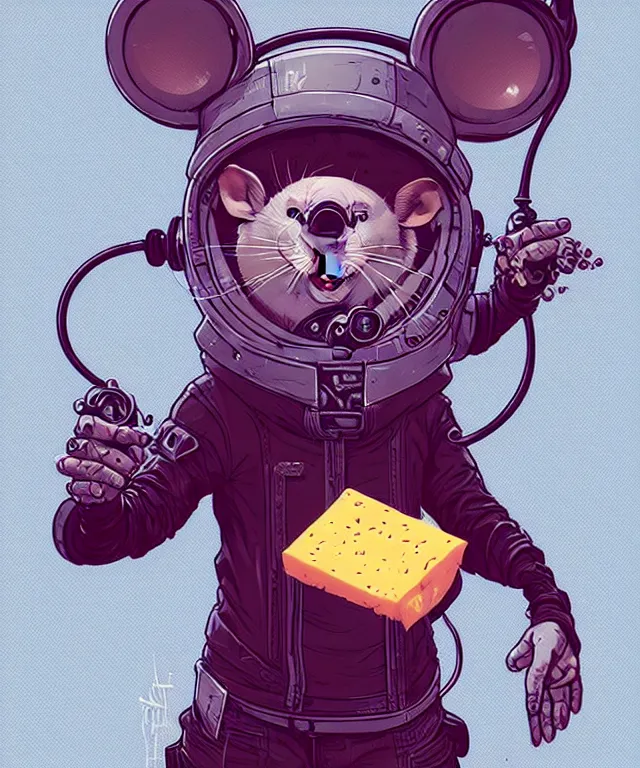 Image similar to a portrait of an anthropomorphic cyberpunk mouse holding a cheese, cyberpunk!, fantasy, elegant, digital painting, artstation, concept art, matte, sharp focus, illustration, art by josan gonzalez