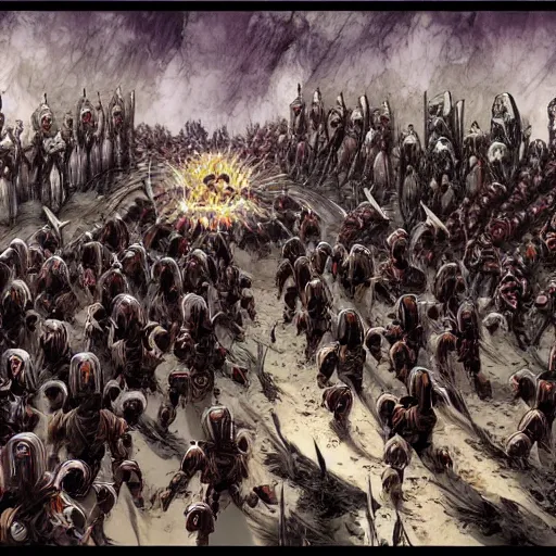 Prompt: illustration. a billion psykers lined to be sacrificed to the emperor.