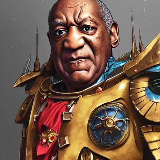 Image similar to Bill Cosby as the emperor of humanity from warhammer 40k, detailed face made by stanly artgerm lau, wlop, rossdraws, james jean, andrei riabovitchev ,marc simonetti