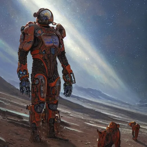 Image similar to the expanse martian goliath powered armor, anthropomorphic shiba inu, realistic scifi, portrait art by donato giancola and greg rutkowski, realistic face, digital art, trending on artstation, symmetry