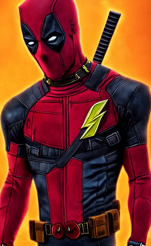 Image similar to deadpool as the flash, dynamic lighting, photorealistic fantasy concept art, trending on art station, stunning visuals, terrifying, creative, cinematic