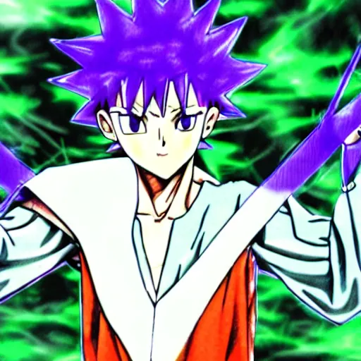 Prompt: killua electric lightning dark forest purple hunter x hunter yoshihiro togashi