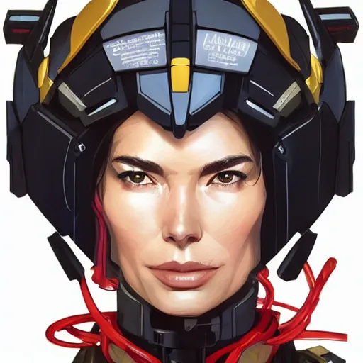 Image similar to a portrait of a stunning beautiful elite lena headey gundam pilot, with an intricate, detailed, urban inspired hiphop afro futuristic helmet, vector behance hd jesper ejsing, rhads, makoto shinkai, lois van baarle, ilya kuvshinov, rossdraws, hd, 3 2 k, ilya kuvshinov, gustav klimt