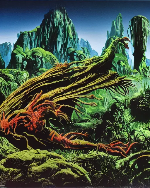 Image similar to roger dean art of predator ( 1 9 8 7 )