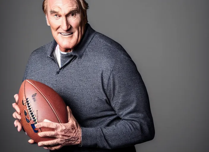 Image similar to studio portrait photo still of craig t nelson!!!!!!!! at age 3 3 years old 3 3 years of age!!!!!!! holding a football, 8 k, 8 5 mm f 1. 8, studio lighting, rim light, right side key light