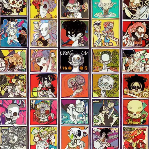 Image similar to anime manga skull portrait girl female skeleton illustration ren stimpy looneytoons art geof darrow and cuphead alphonse mucha pop art nouveau