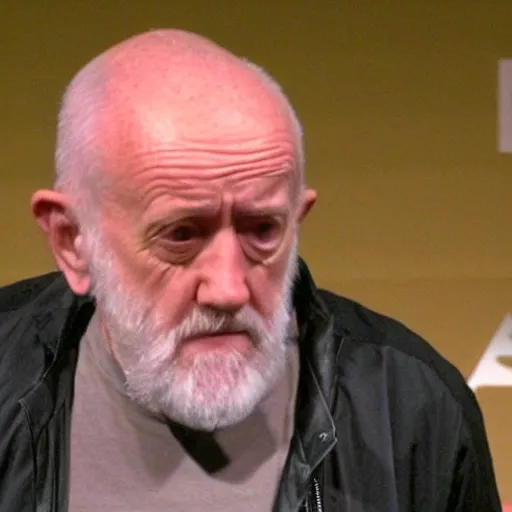 Image similar to mike ehrmantraut pretending to be george carlin on stand up night