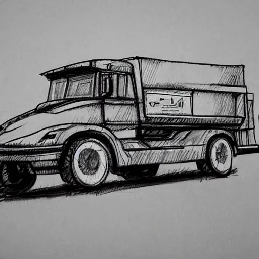 Image similar to handmade sketching of a tesla truck, made during the renaissance, sketch, hd