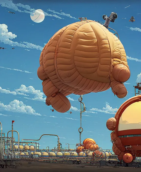 Prompt: inflated industrial plant made from obese isopod mollusk octopus, in the style of puffy spaceship, giant botany, partly cloudy, spooky, dramatic lighting, by geof darrow, bill sienkiewicz, dan mumford, yusuke murata, makoto shinkai, ross tran, cinematic, unreal engine, cel shaded, featured on artstation, pixiv