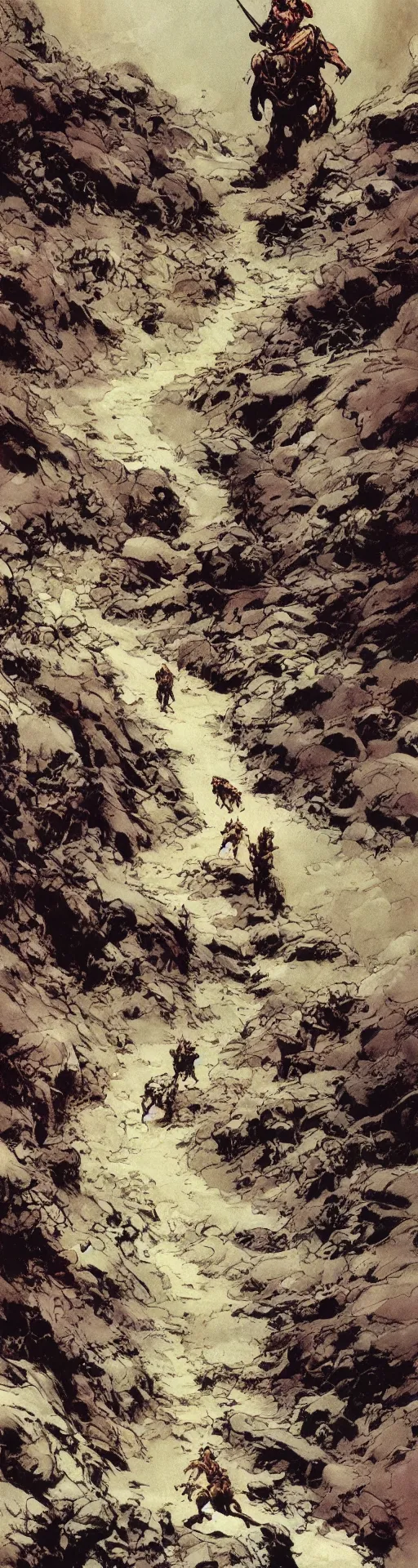 Image similar to a detailed road by frank frazetta