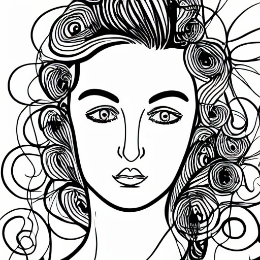 Image similar to a pretty elegant women's face in one line art style with flowers, Vika levina, Continuous line art in minimalistic style for prints