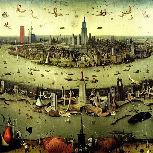 Image similar to new york city by hieronymus bosch