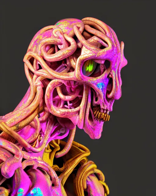 Image similar to hyperrealist highly intricate neo-rococo pink iridescent exoskeleton beautifuk god concept art pascal blanche key sage dramatic yellow lighting 8k low angle shallow depth of field