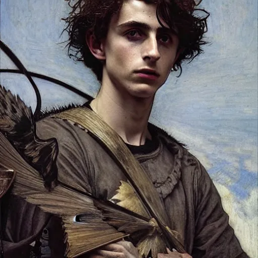 Image similar to timothee chalamet as a bandit king, god of the forge by edgar maxence and caravaggio and michael whelan and delacroix