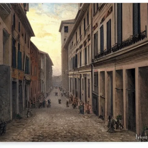 Image similar to the view down a street, buildings in rome by martinus rørbye