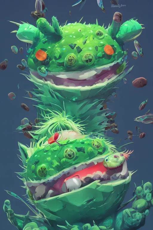 Image similar to 3 d render creature animal sushi cristal very big eye roots cactus elemental flush of force nature micro world fluo fishscale, comics gta 5 cover, official fanart behance hd artstation by jesper ejsing, by rhads, makoto shinkai and lois van baarle, ilya kuvshinov, ossdraws