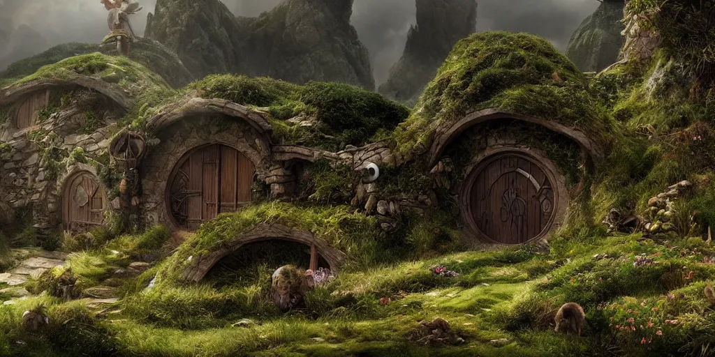 Prompt: beautiful matte painting of the hobbit shire by weta workshop 4 k, cinematic dramatic atmosphere, dramatic lighting