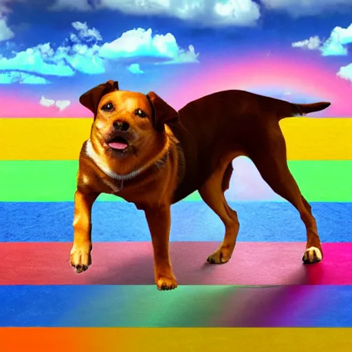 Prompt: dog on a rainbow barroque style 4k