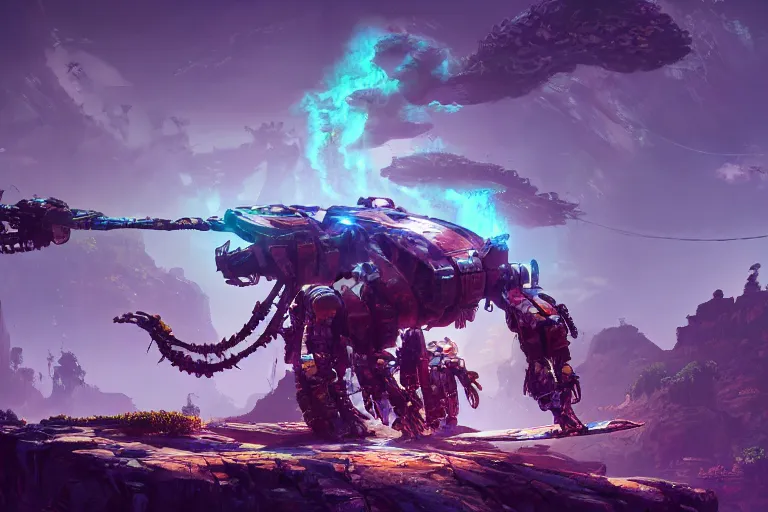 Image similar to clamberjaw machine mecanical creature robot of horizon forbidden west horizon zero dawn bioluminiscence global illumination ray tracing hdr fanart arstation by ian pesty and alena aenami artworks in 4 k